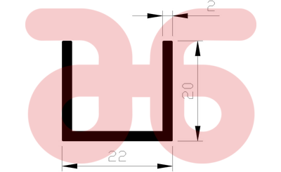 Alum u profiel 20x22x20x2mm